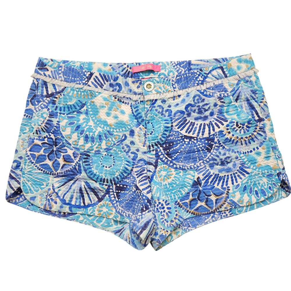 Lilly Pulitzer Adie Short Half Shell Metallic Turquoise Oasis Size 10